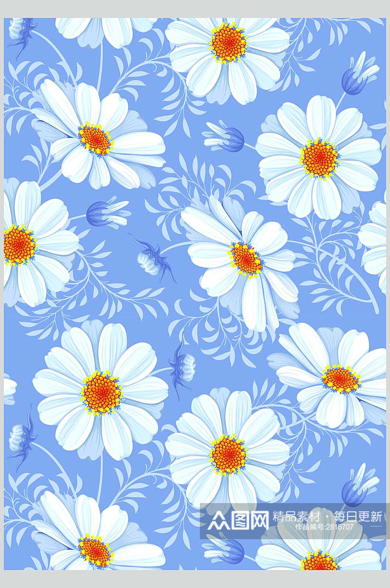 蓝白唯美雏菊花纹底图素材元素素材