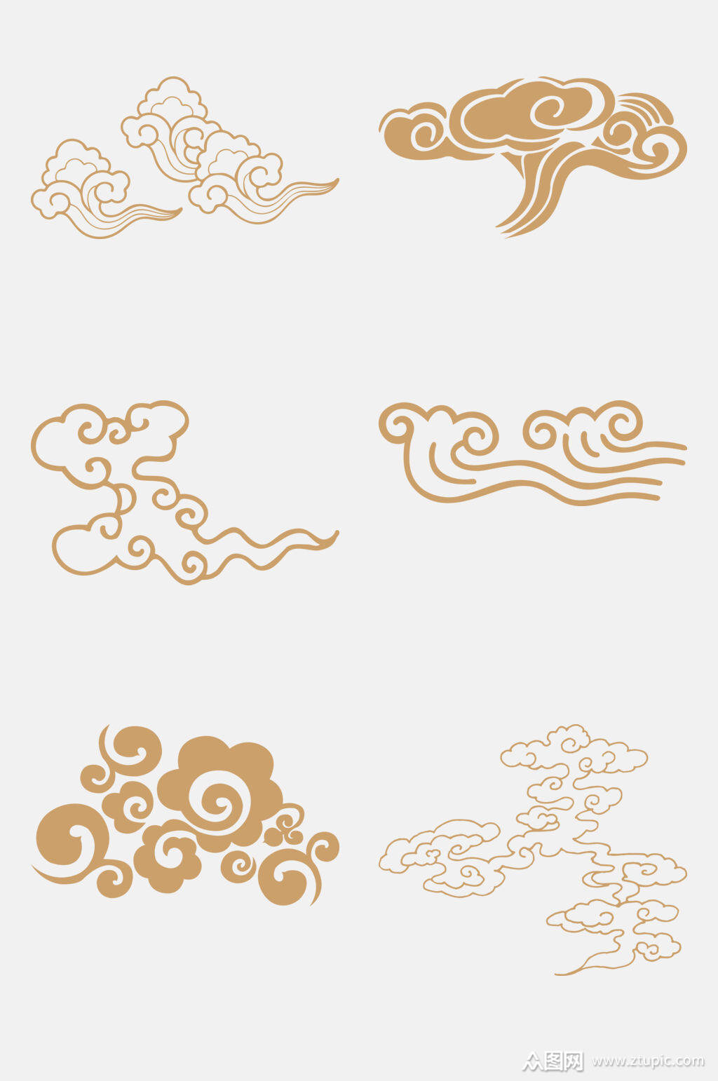简约线条金色祥云免抠元素