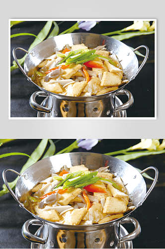 干锅野山菌烧豆腐餐饮食物图片