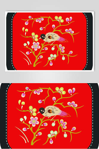 中国风花鸟圆形花纹素材
