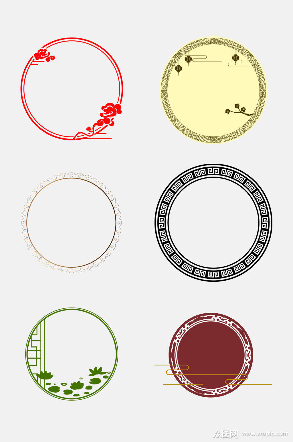简约圆形中国风窗格花纹免抠素材素材