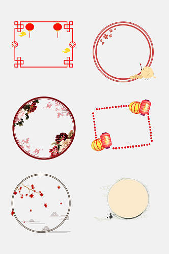 中式红色圆形中国风窗格花纹免抠素材