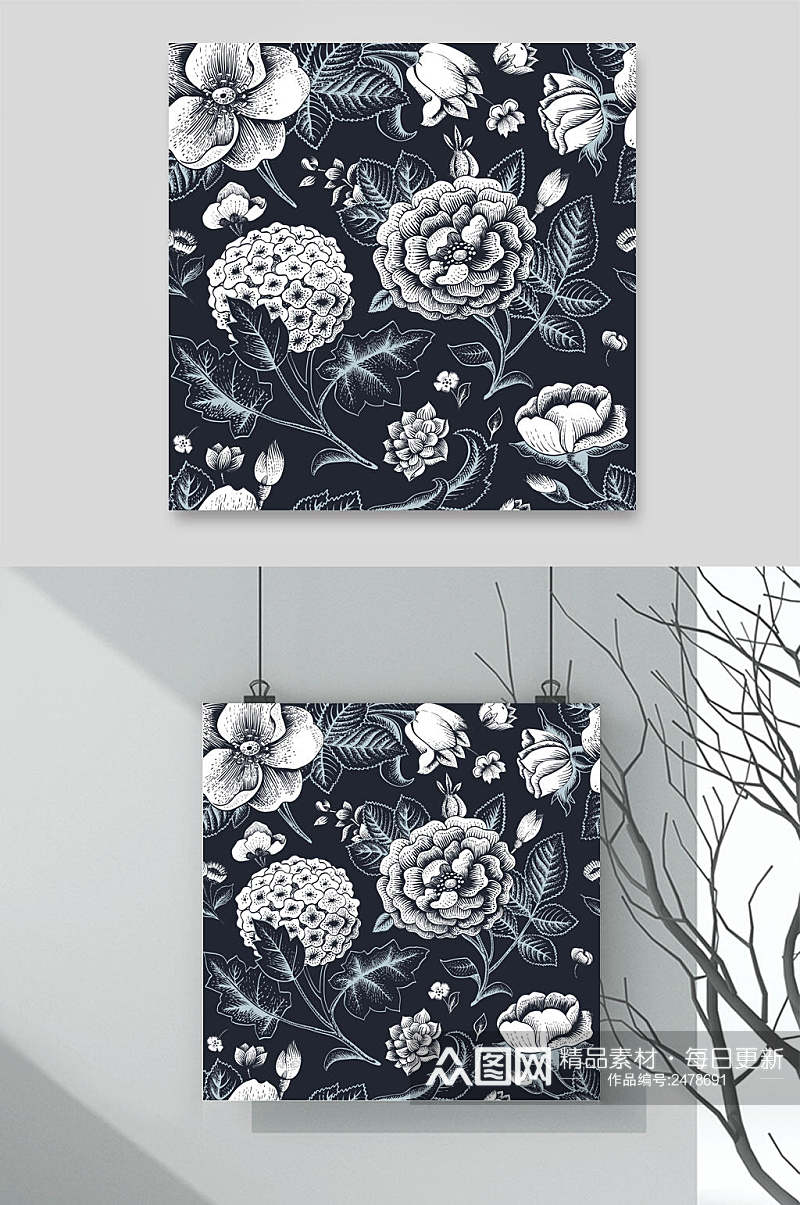 灰色复古花卉背景设计素材素材