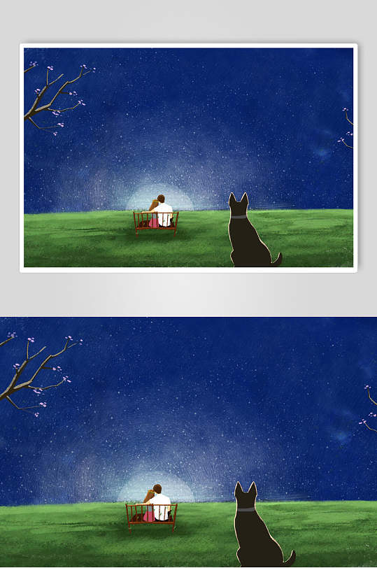 唯美浪漫情侣相识相恋情侣插画