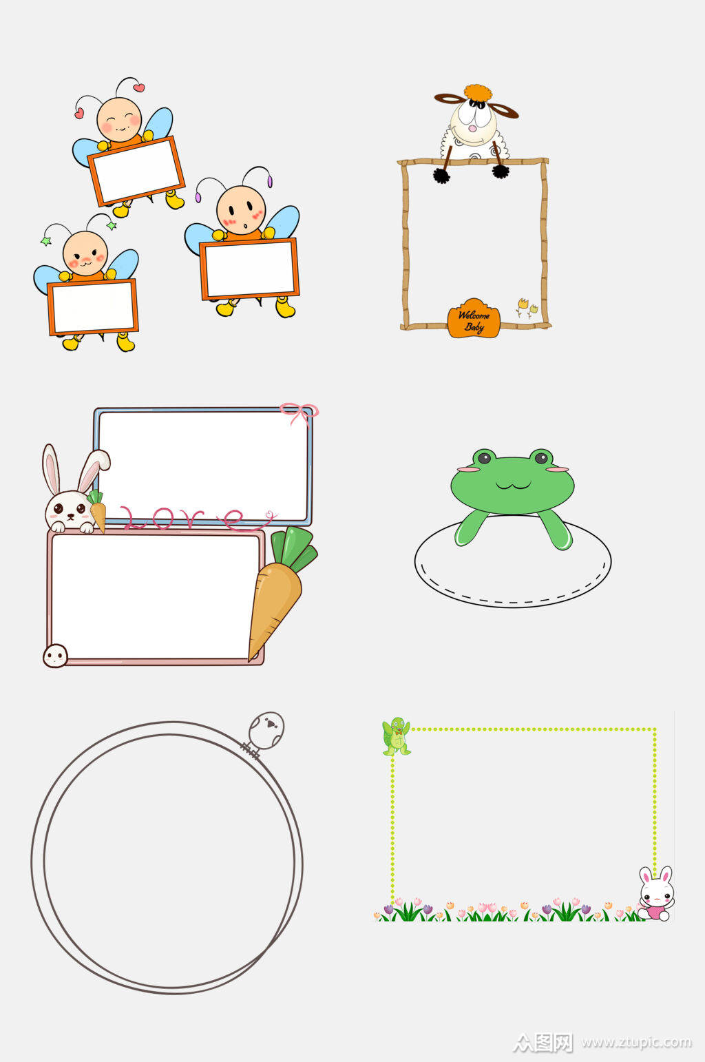 可爱卡通对话框标签书签边框免抠素材模板下载-编号2301970-众图网