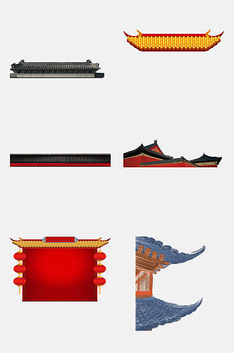 彩色中国风中式建筑屋檐免抠素材