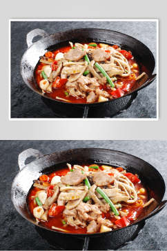 红油干锅茶树菇元份餐饮摄影图片