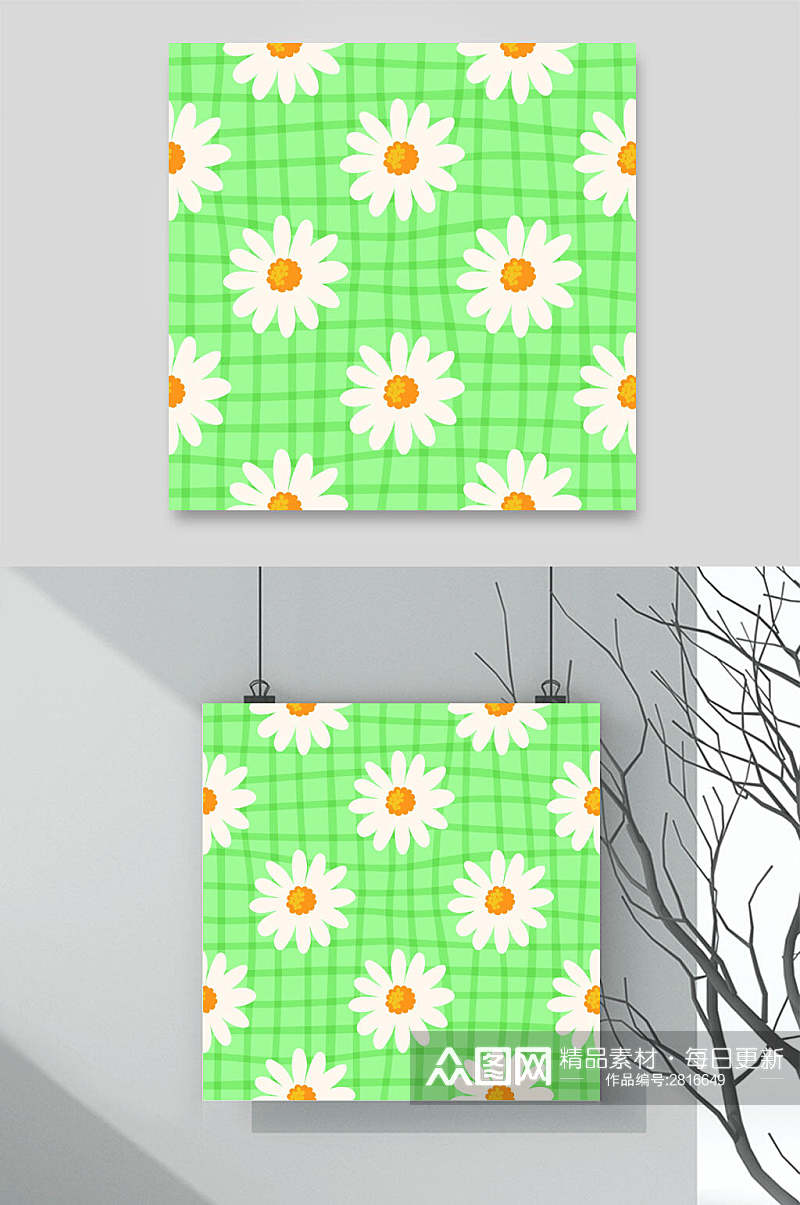 唯美绿色雏菊花纹底图设计素材素材