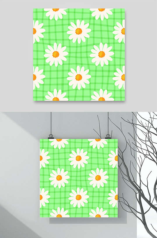 唯美绿色雏菊花纹底图设计素材