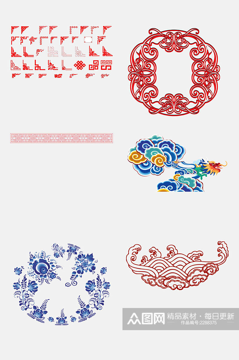 中国风国潮古典花纹免抠元素素材