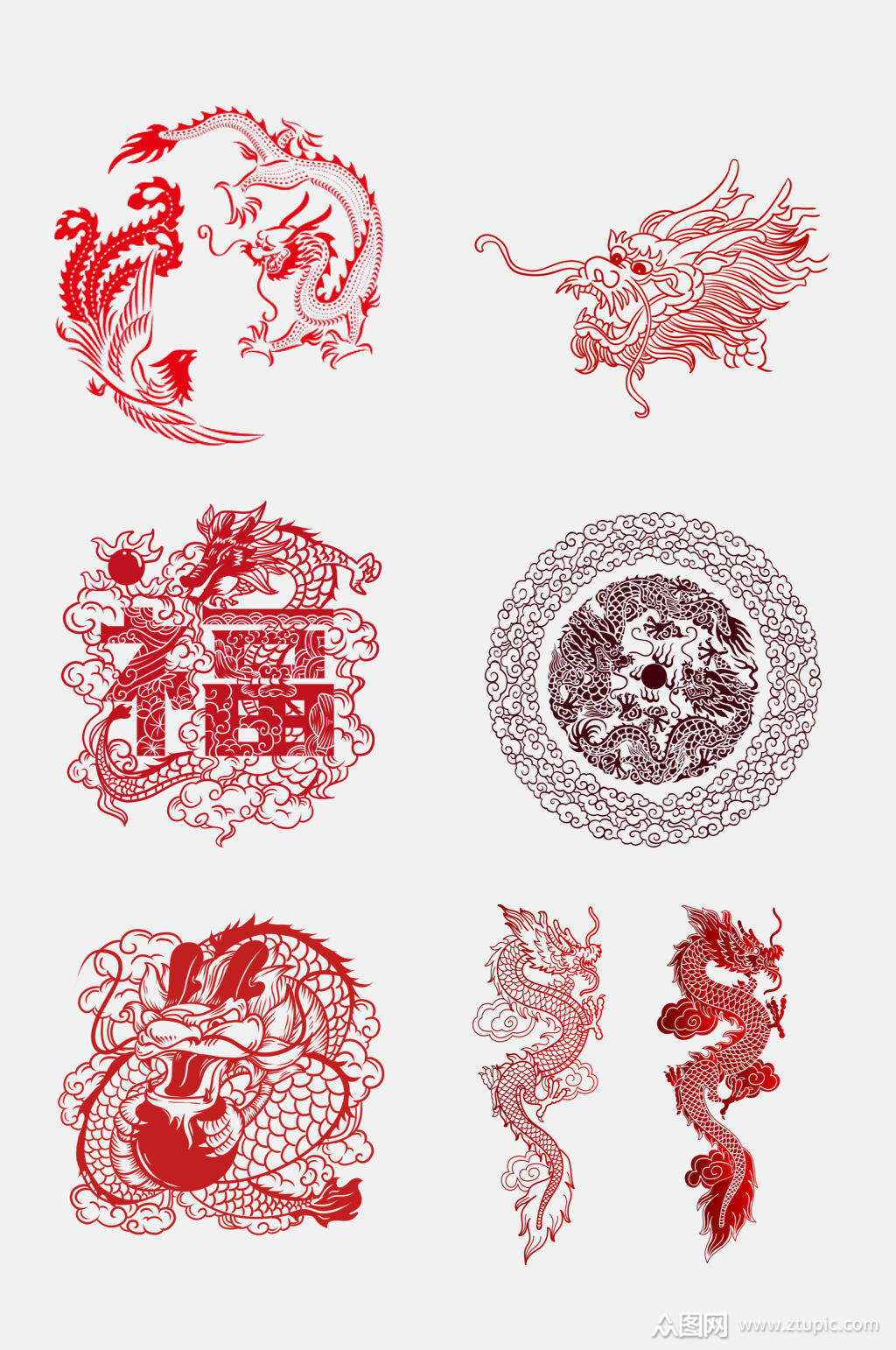 中式唯美凤凰福字龙纹免抠元素