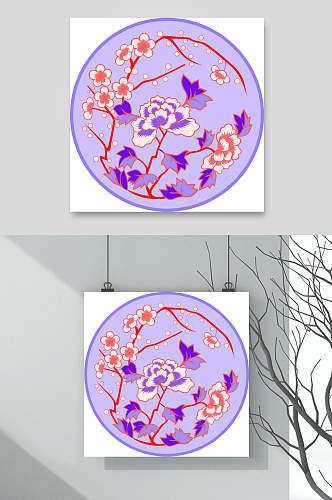 紫色中国风圆形花纹素材