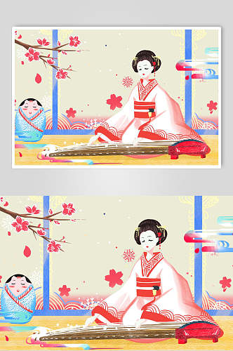 艺妓日本浮世绘插画素材