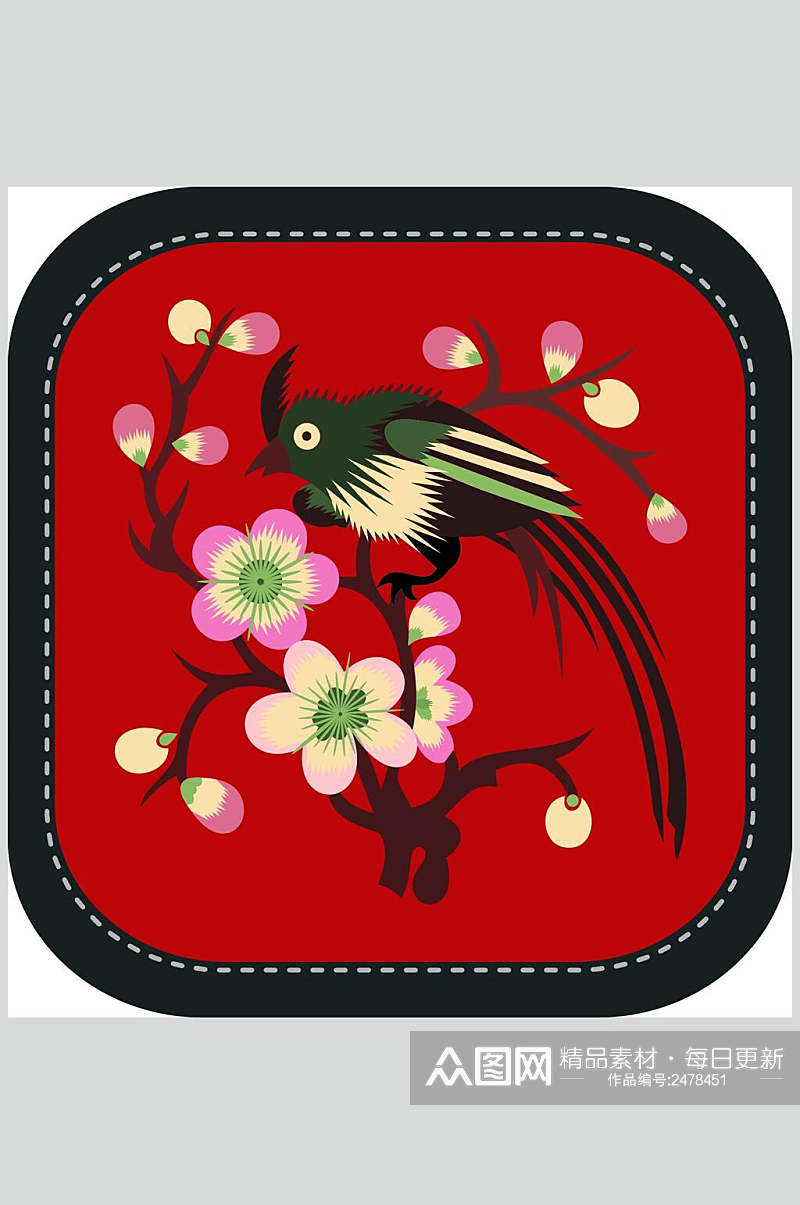 唯美中国风花鸟圆形花纹素材素材