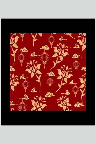 红金古典灯笼花纹图案素材