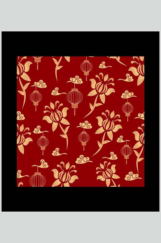 红金古典灯笼花纹图案素材