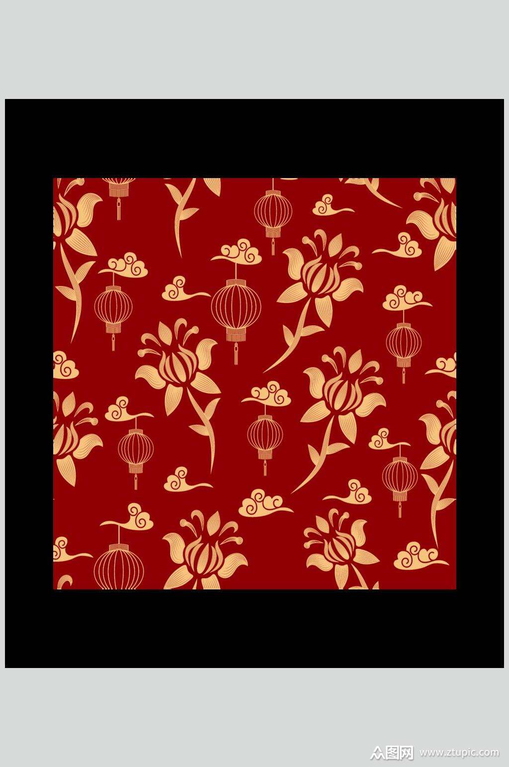 红金古典灯笼花纹图案素材