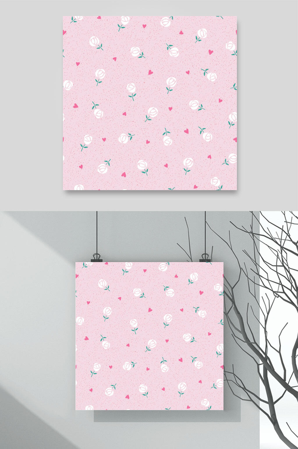 粉色清新花朵碎花图案矢量背景素材素材