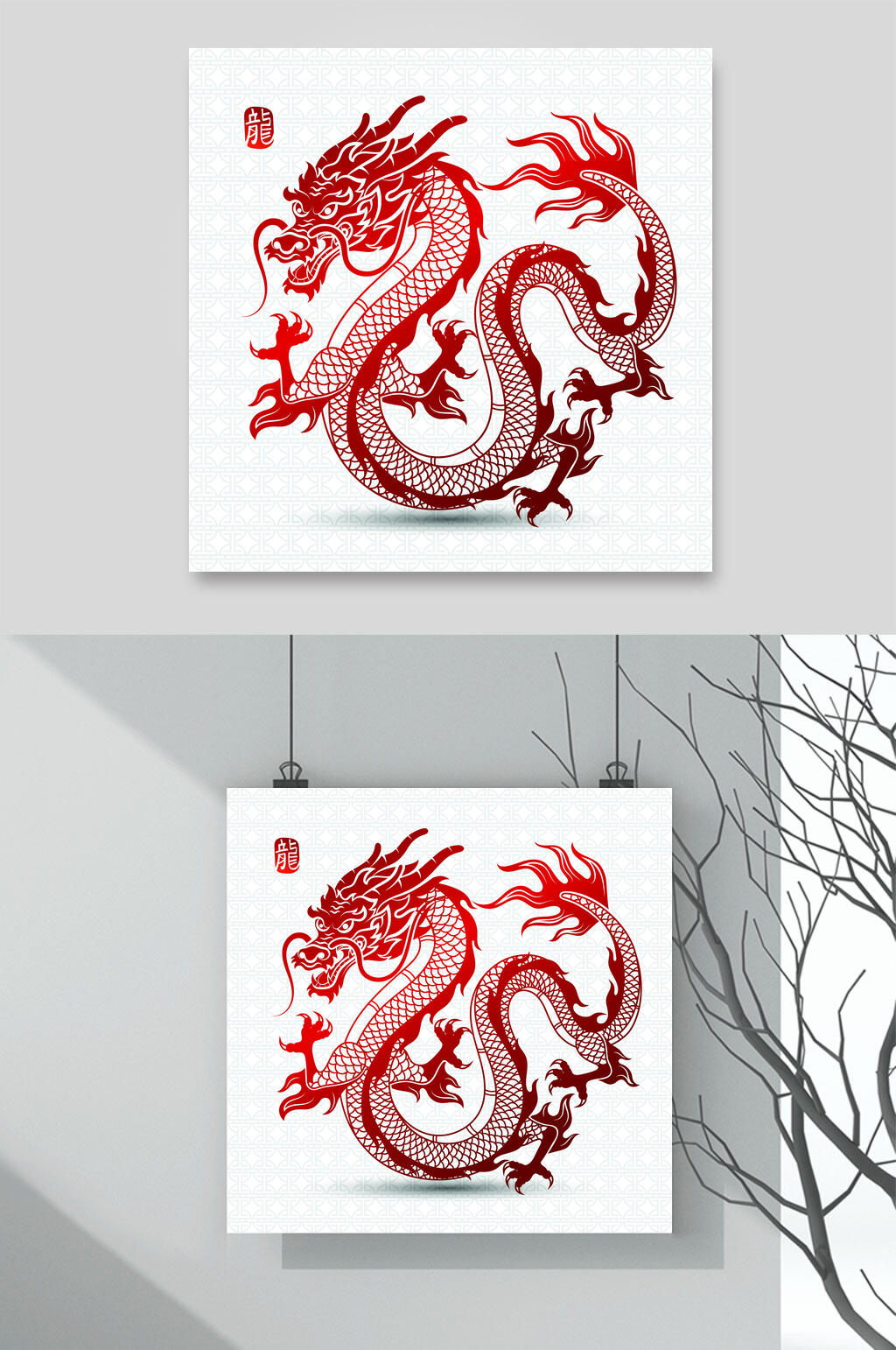 红色龙图案素材素材