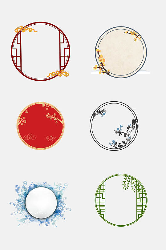 唯美圆形中国风窗格花纹免抠素材
