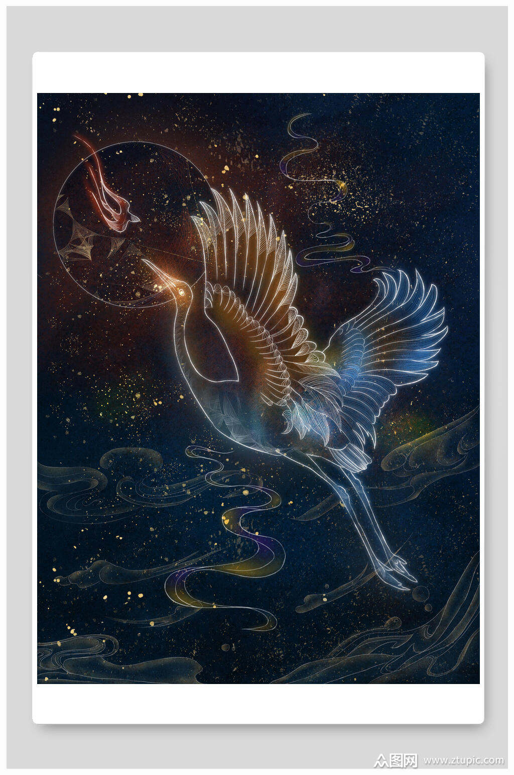 古风国潮风凤凰插画素材