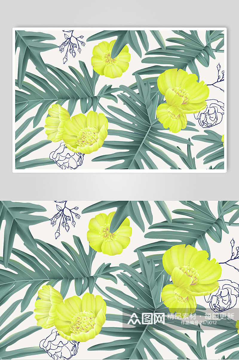 清新手绘植物花卉背景设计素材素材