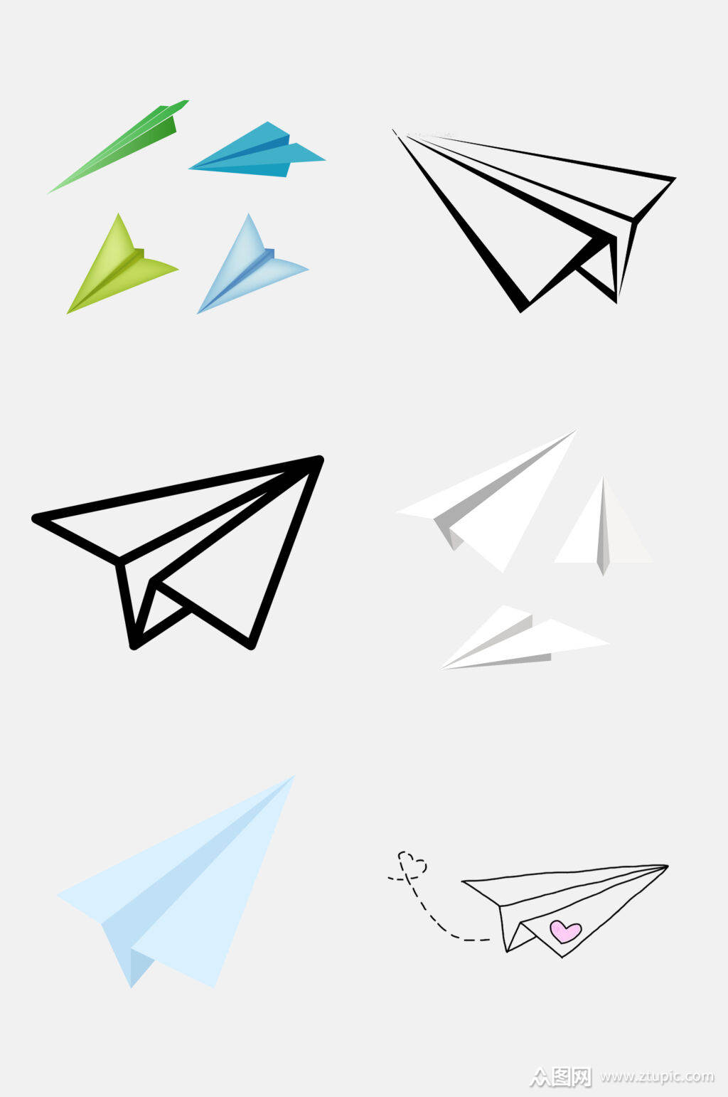 彩色手绘水彩纸飞机免抠元素