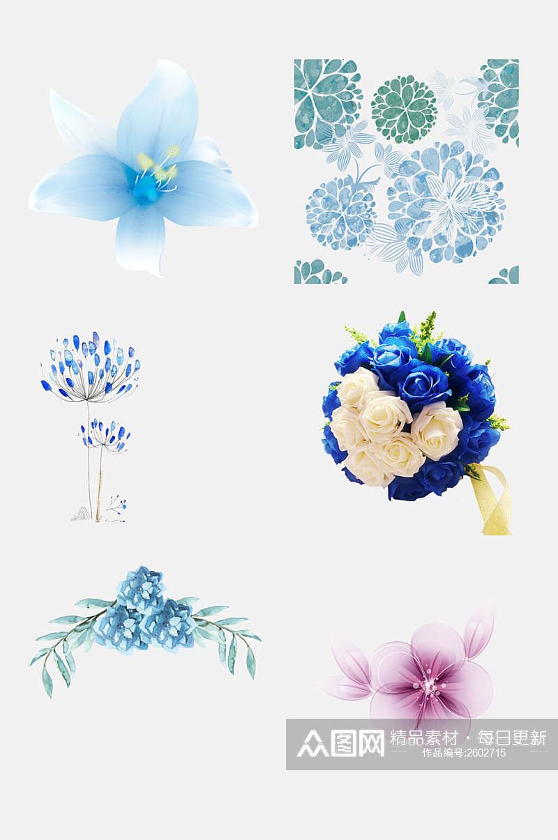 时尚蓝色梦幻花卉植物素材素材