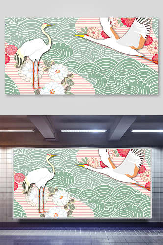 鹤花线条中国风元素背景展板
