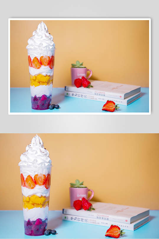 冰淇淋奶茶鲜果茶场景摄影图高清图片