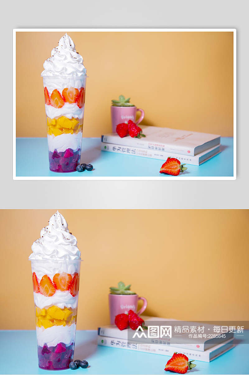 冰淇淋奶茶鲜果茶场景摄影图高清图片素材