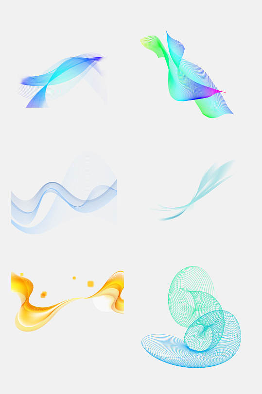 清新高端彩色科技波浪线条免抠素材-众图网