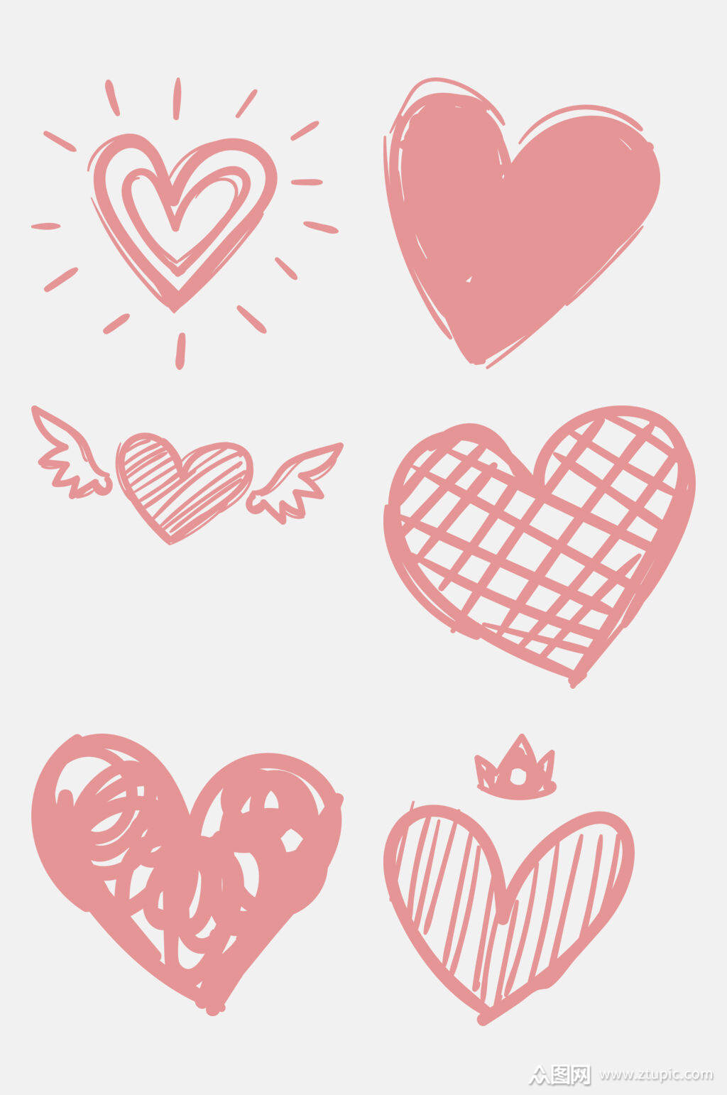 手绘粉色心形免抠元素素材