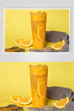 美味橙汁奶茶鲜果茶场景摄影图高清图片