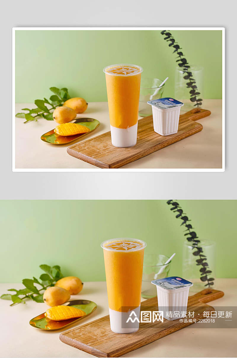 芒果酸奶奶茶鲜果茶场景摄影图素材