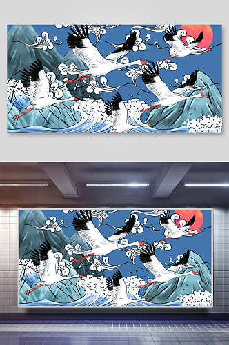 鹤山日海浪中国风元素背景展板