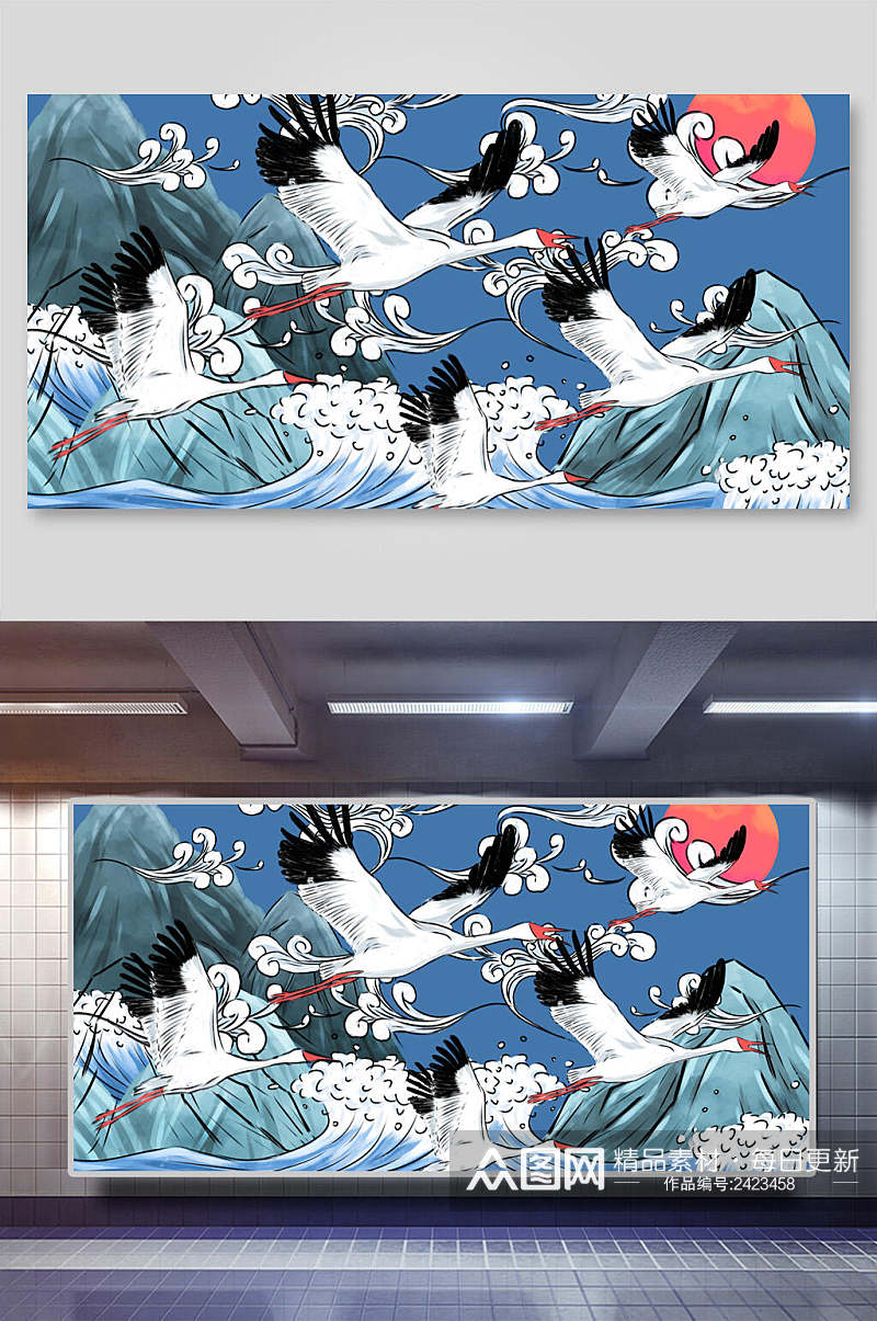 鹤山日海浪中国风元素背景展板素材