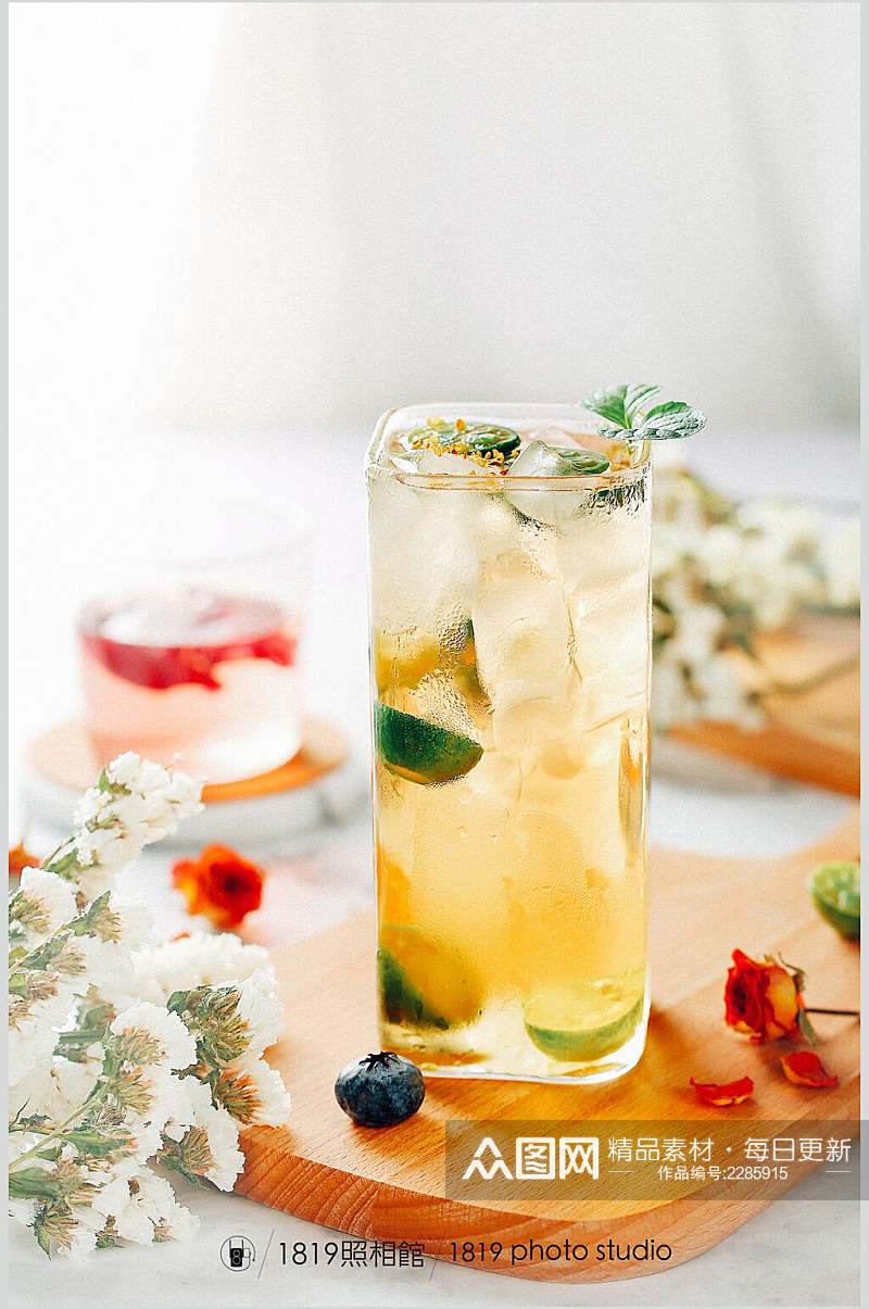 水果茶奶茶鲜果汁玻璃杯摄影图高清图片素材