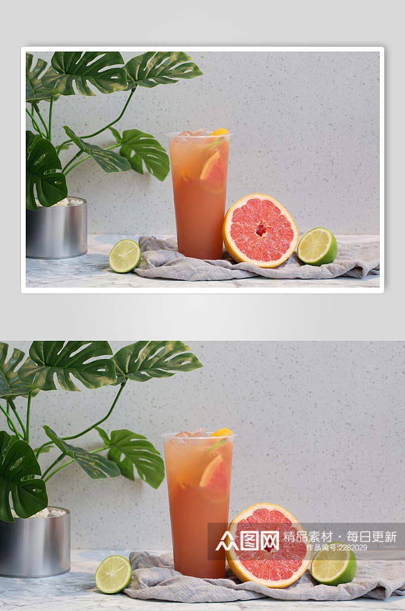 血橙青柠奶茶鲜果茶场景摄影图素材
