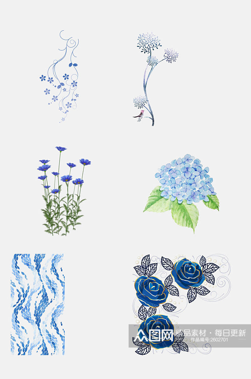 蓝色梦幻花卉植物素材素材