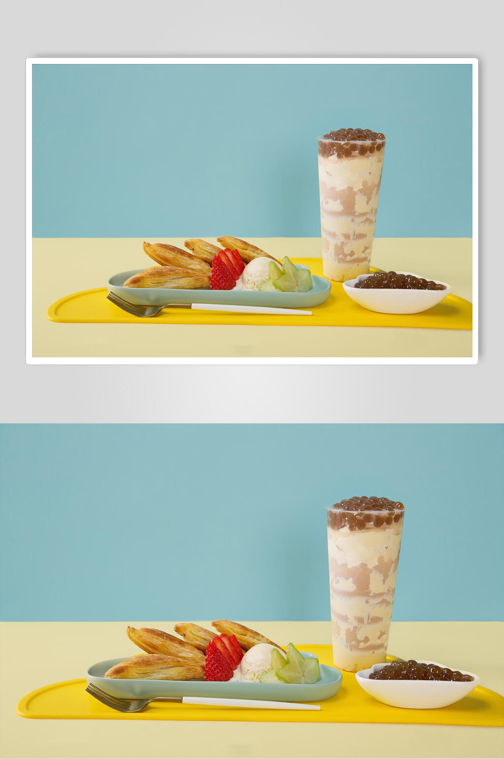 美味下午茶奶茶鲜果茶场景摄影图素材