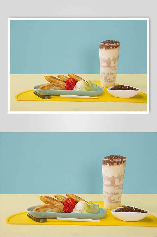 美味下午茶奶茶鲜果茶场景摄影图-众图网