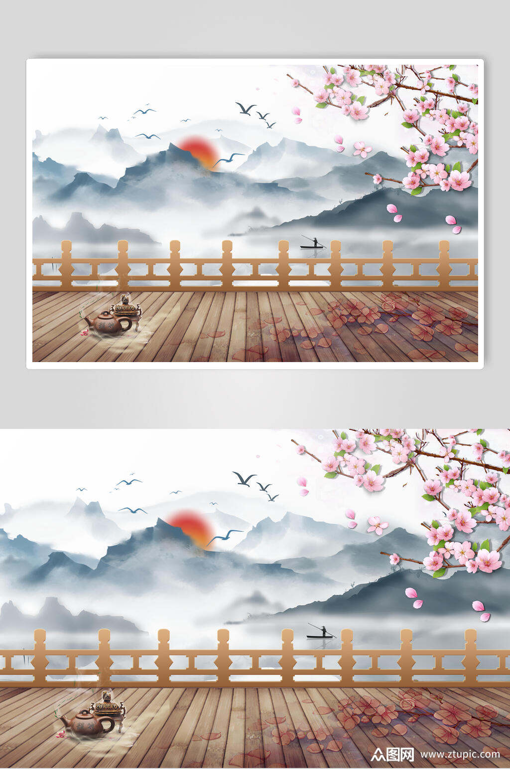古风雅韵山水中国画插画