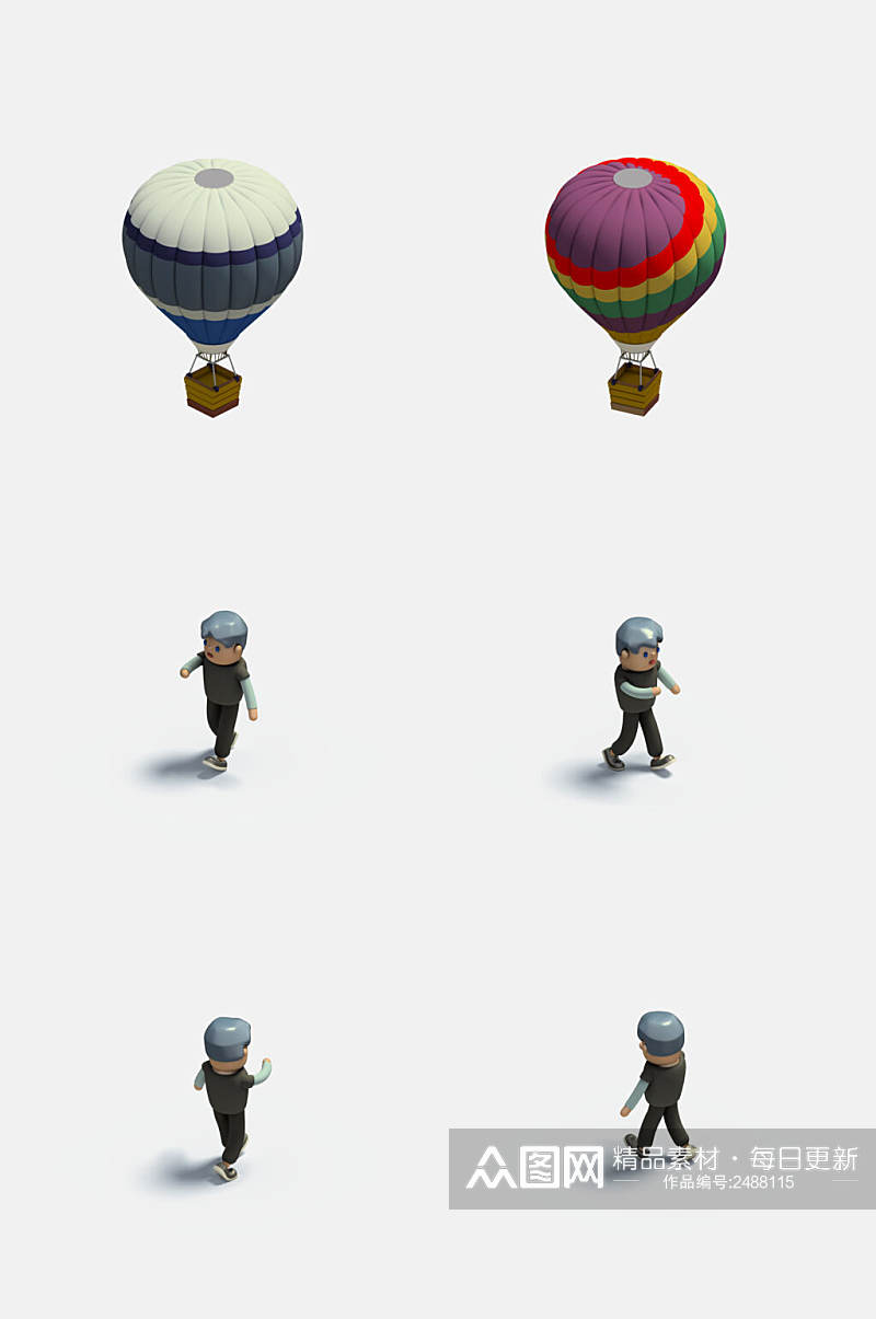 人物热气球三场景元素免抠素材素材