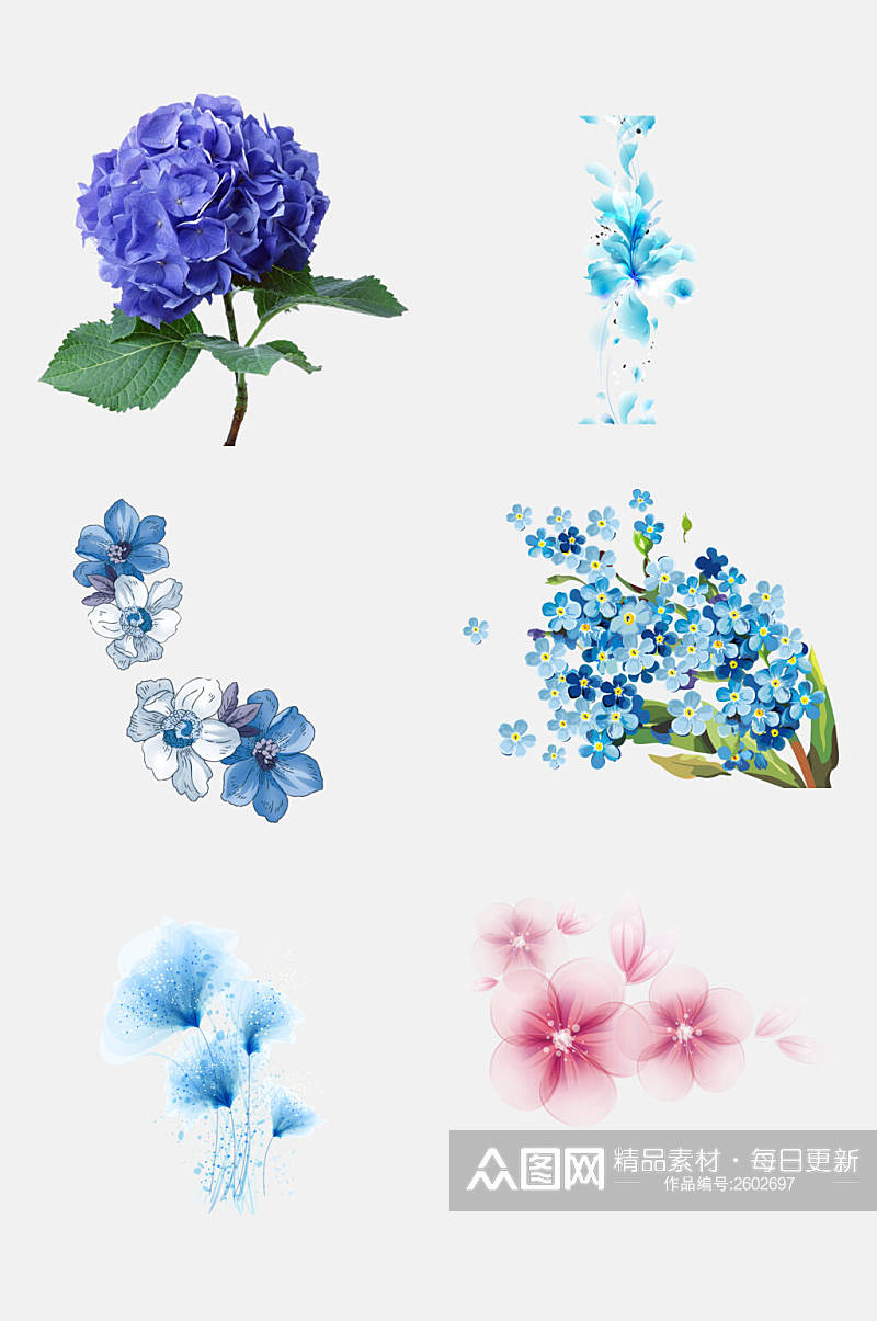 蓝色梦幻花卉鲜花素材素材