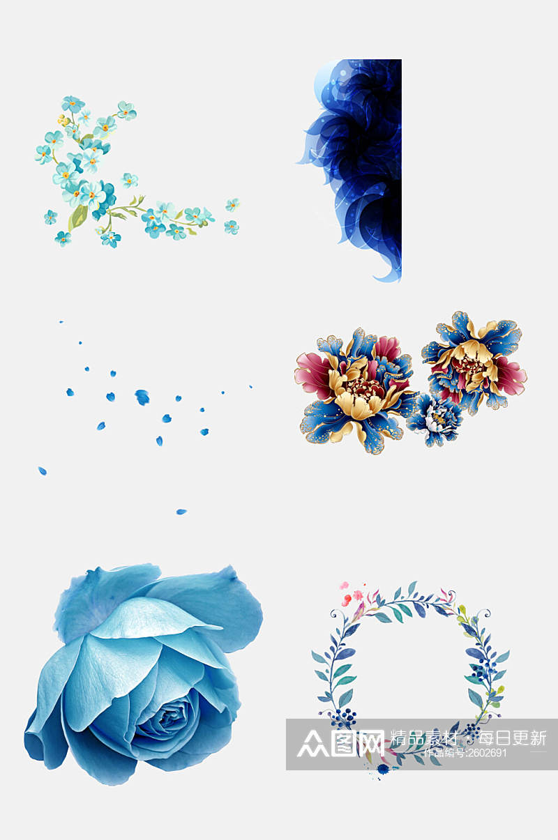 时尚蓝色梦幻花卉素材素材