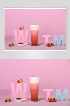 炫彩草莓奶茶鲜果茶场景摄影图高清图片