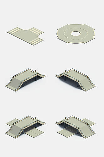 人行天桥公路三场景元素免抠素材