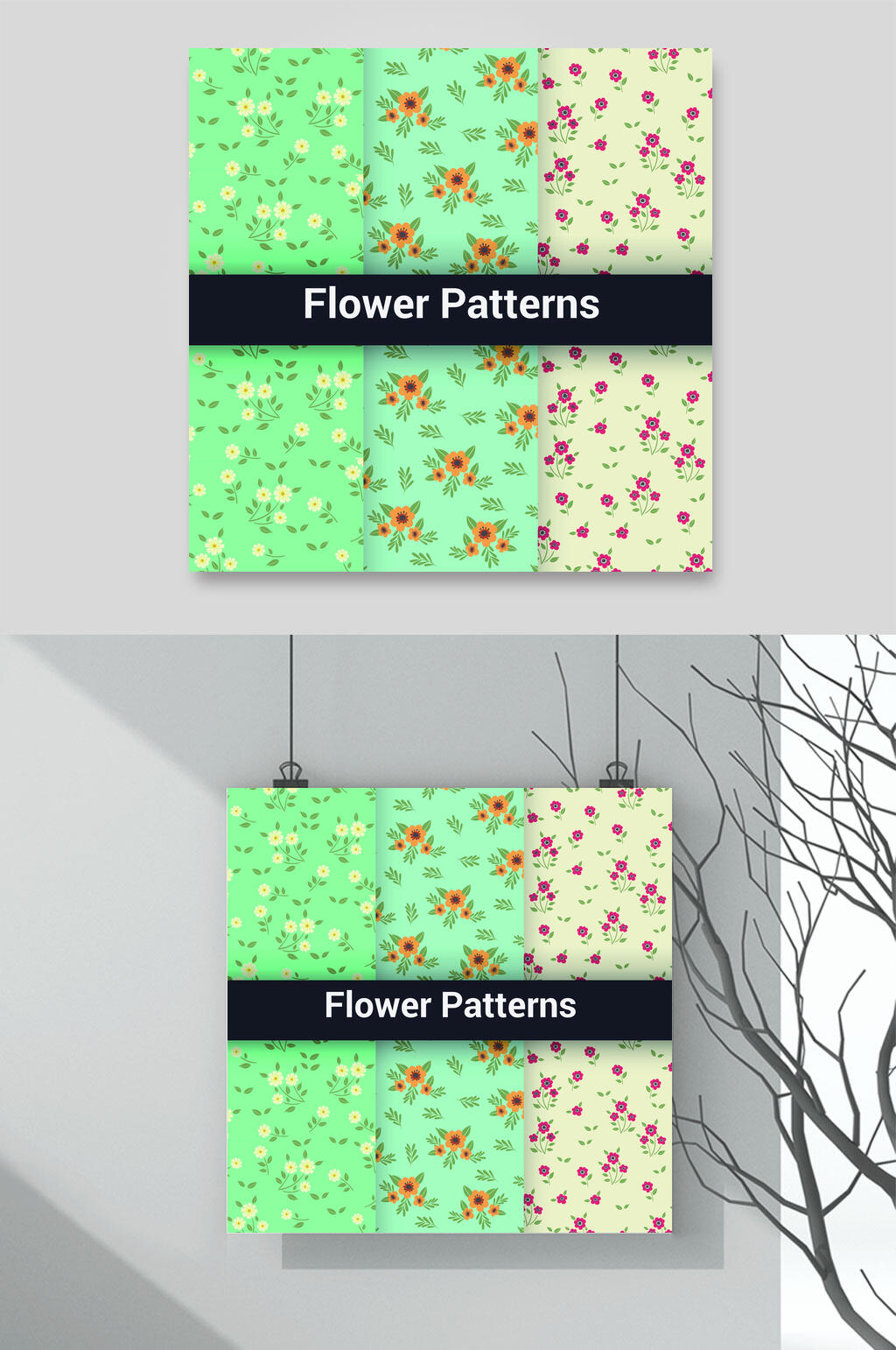 绿色小清新碎花背景矢量素材素材