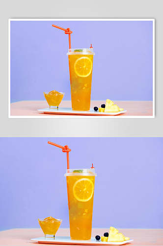 蓝色水果茶清凉夏日饮品摄影图